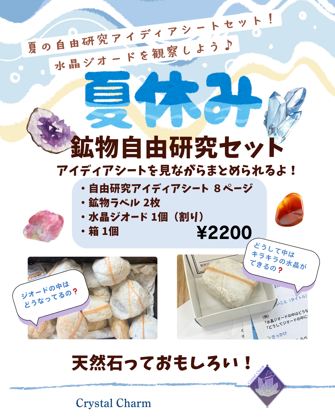 【夏休み!自由研究応援!】水晶ジオード アイディアシートセット n281