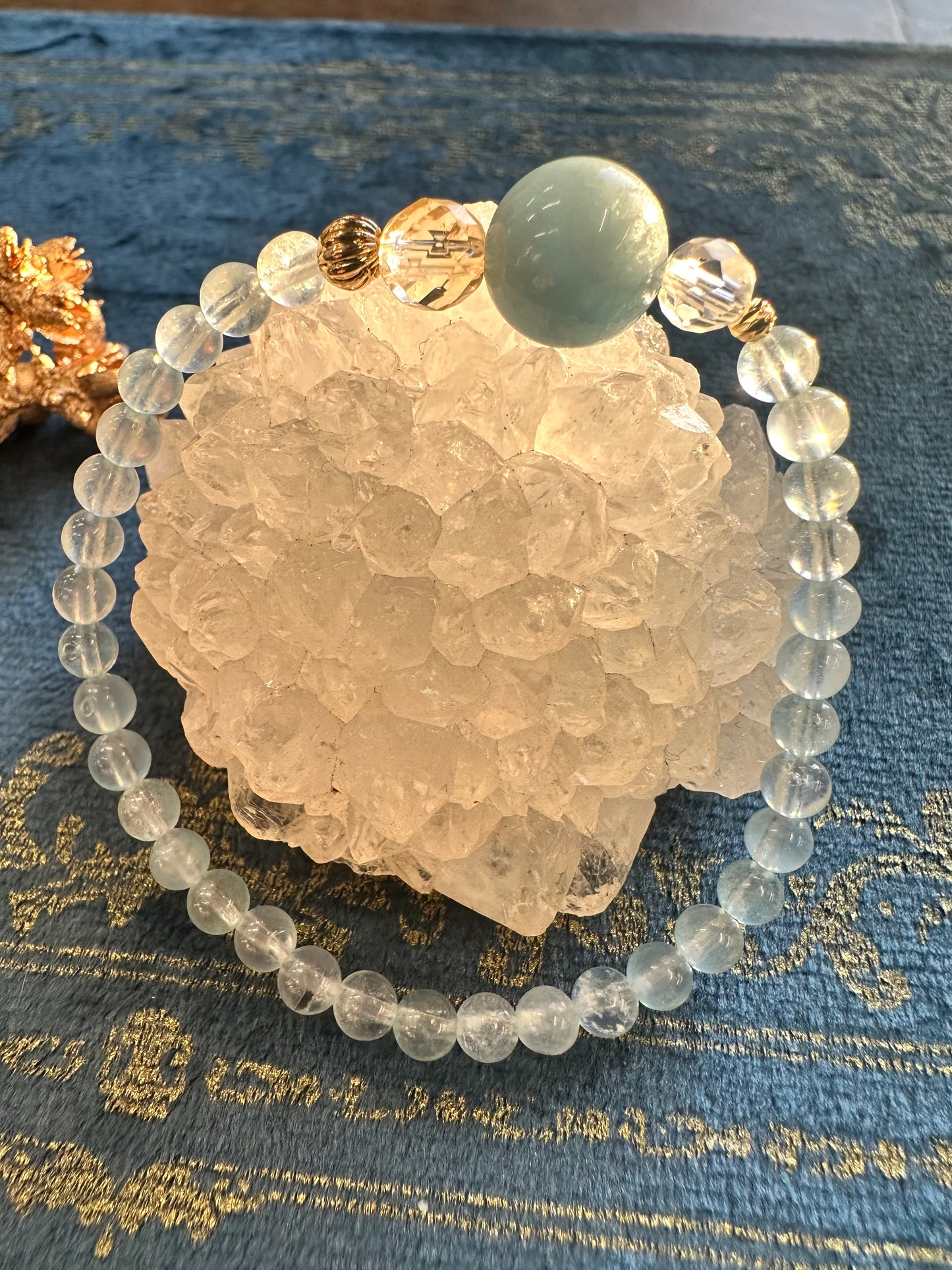 送料無料🆓限定1本のみ✨️3月誕生石【アクアマリン】×【水晶】×【シトリン】ブレスレット 重ね付けにも♪