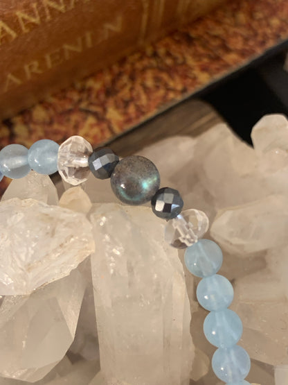 【ブレスレッド】アクアマリンとラブラドライトの癒しと直感のブレスレット　n323