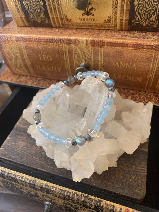 【ブレスレッド】アクアマリンとラブラドライトの癒しと直感のブレスレット　n323