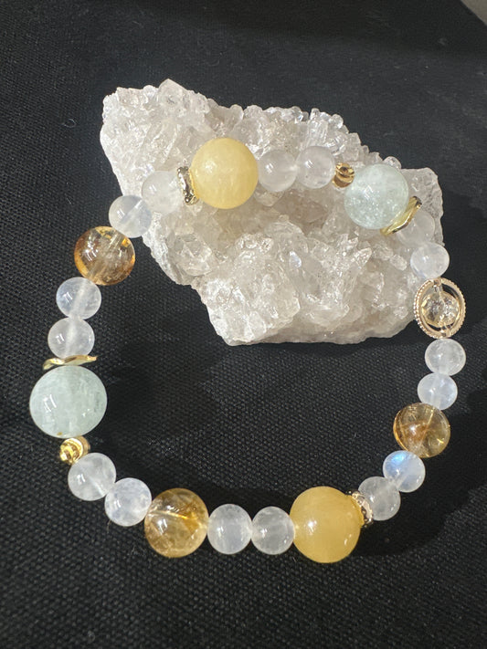 【12星座サポートブレスレッド】送料無料　みずがめ座〜アラゴライト・アクアマリン〜　n330