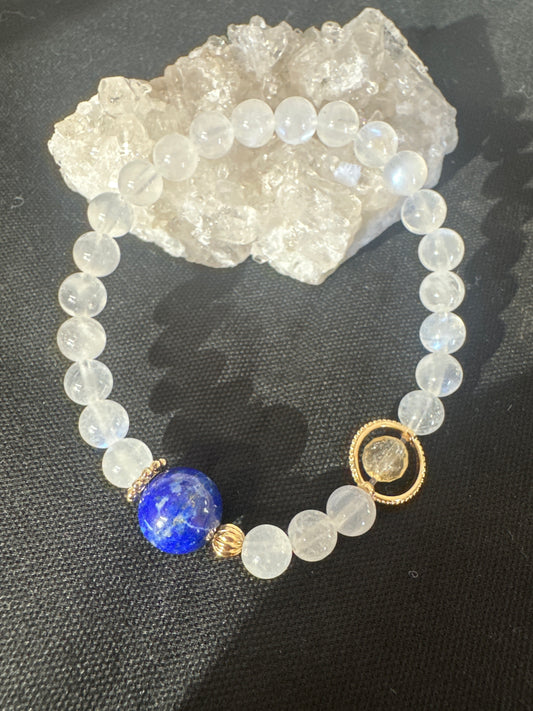 【12星座サポートブレスレッド】送料無料　いて座〜ラピスラズリ・ムーンストーン・シトリン〜　n328