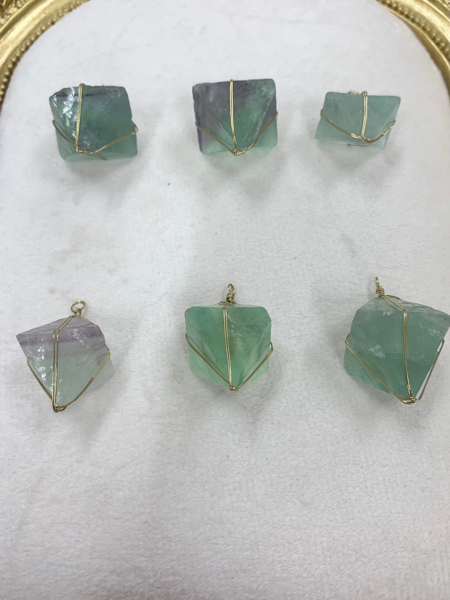 【原石パーツ】八面体フローライトワイヤー巻き6個セット　n304