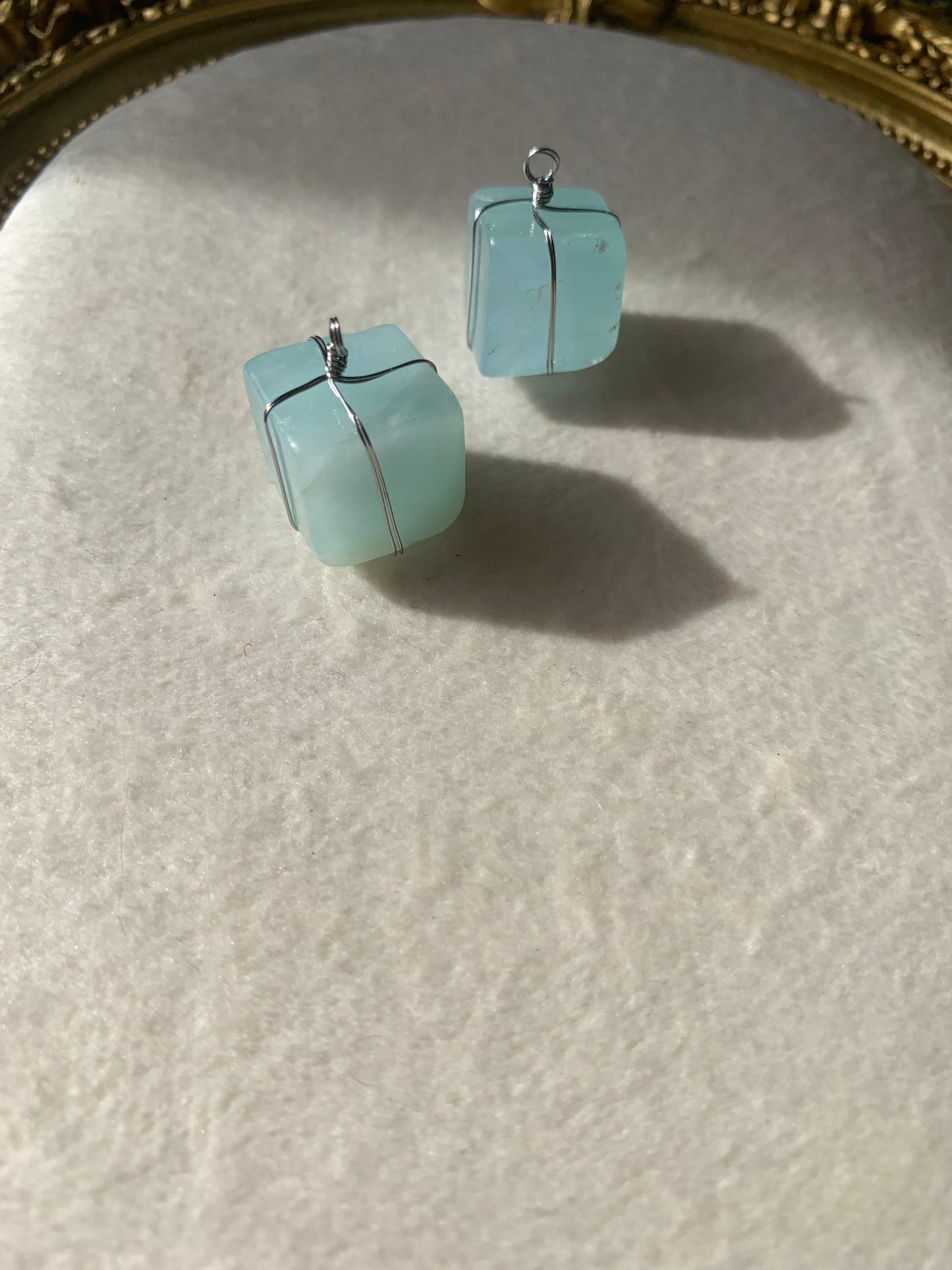 【原石パーツ】3月誕生石　アクアマリン　シルバーワイヤー巻き　2個セット　n307