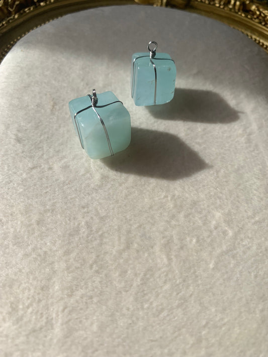 【原石パーツ】3月誕生石　アクアマリン　シルバーワイヤー巻き　2個セット　n307