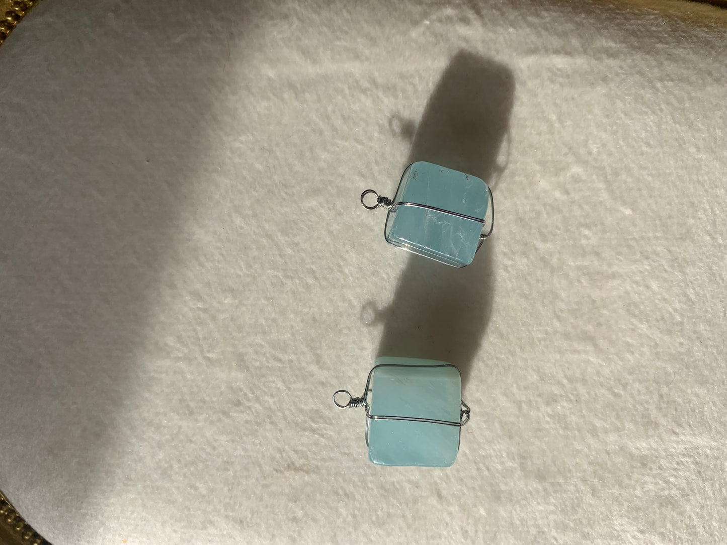 【原石パーツ】3月誕生石　アクアマリン　シルバーワイヤー巻き　2個セット　n307