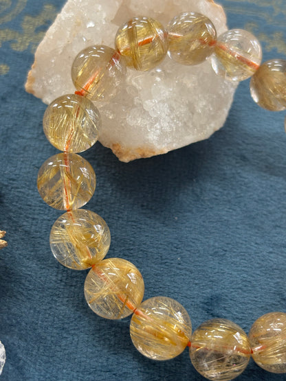 【ブレスレッド】　送料無料　高品質「成功とチャンスをつかみ取る」ルチルクォーツブレスレット（約12〜12.5mm）　n338