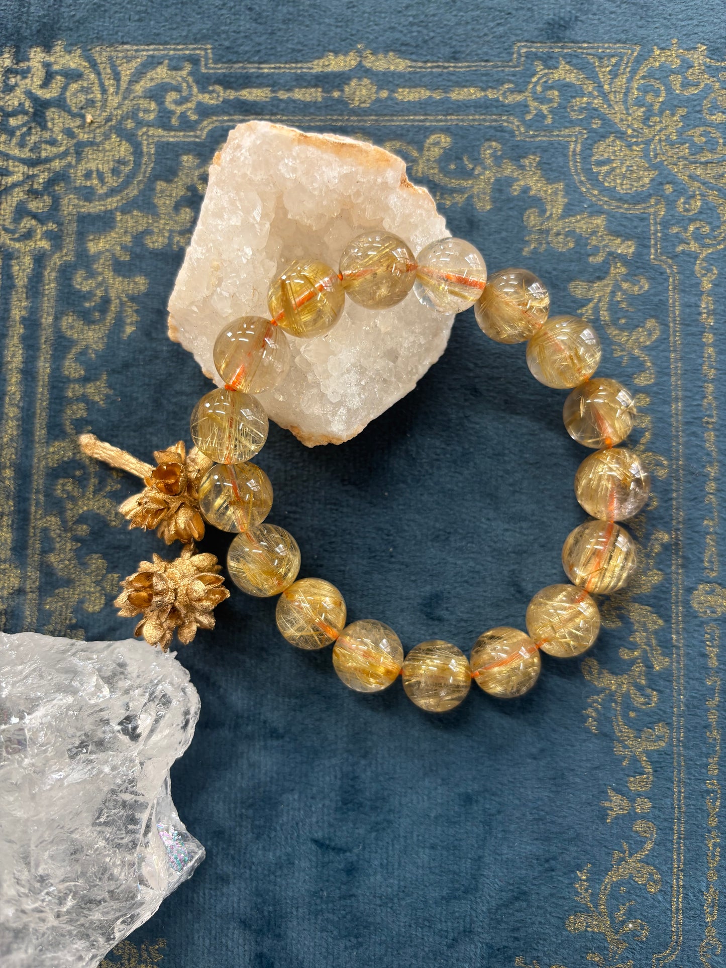 【ブレスレッド】　送料無料　高品質「成功とチャンスをつかみ取る」ルチルクォーツブレスレット（約12〜12.5mm）　n338