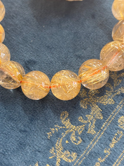 【ブレスレッド】　送料無料　高品質「成功とチャンスをつかみ取る」ルチルクォーツブレスレット（約12〜12.5mm）　n338