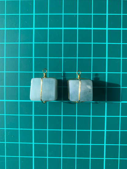 【原石パーツ】アクアマリン　ゴールドワイヤー巻き　2個セット　n308