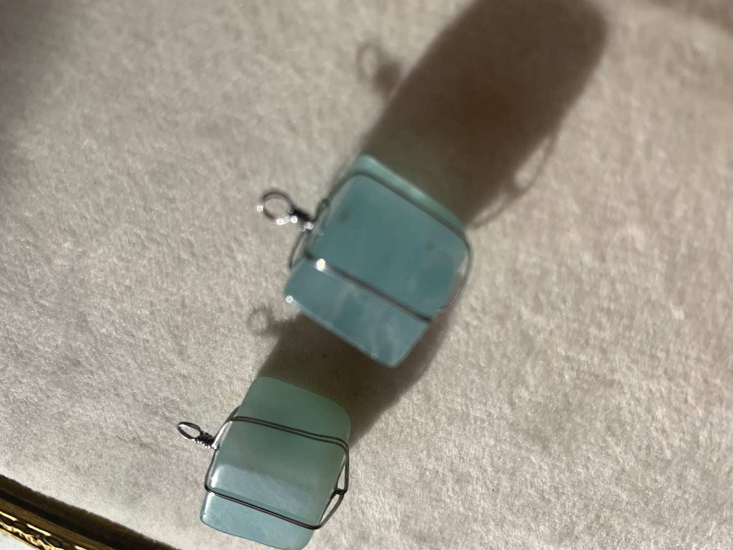 【原石パーツ】3月誕生石　アクアマリン　シルバーワイヤー巻き　2個セット　n307