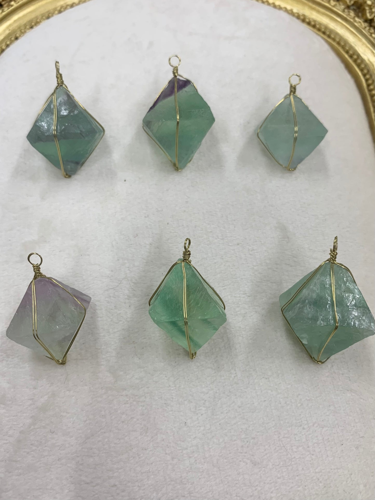 【原石パーツ】八面体フローライトワイヤー巻き6個セット　n304