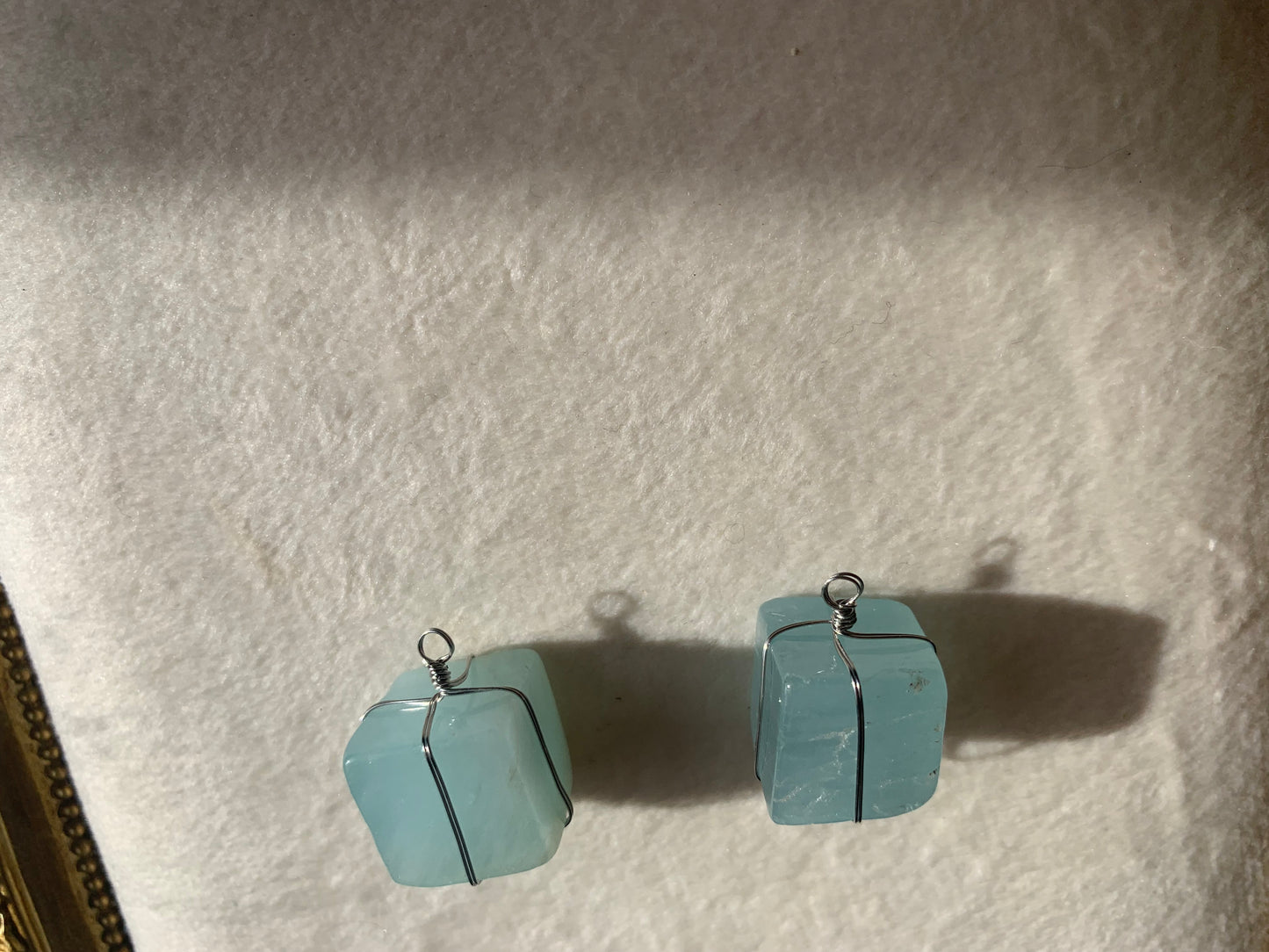 【原石パーツ】3月誕生石　アクアマリン　シルバーワイヤー巻き　2個セット　n307