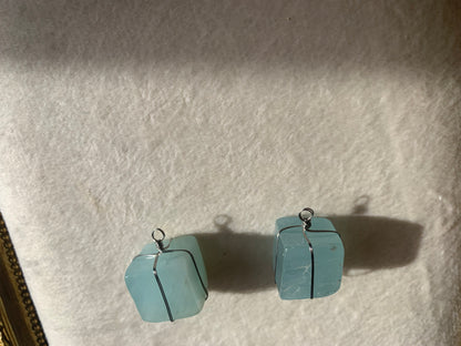 【原石パーツ】3月誕生石　アクアマリン　シルバーワイヤー巻き　2個セット　n307