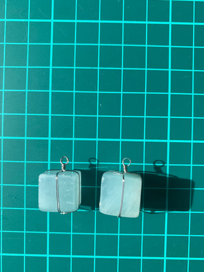 【原石パーツ】3月誕生石　アクアマリン　シルバーワイヤー巻き　2個セット　n307