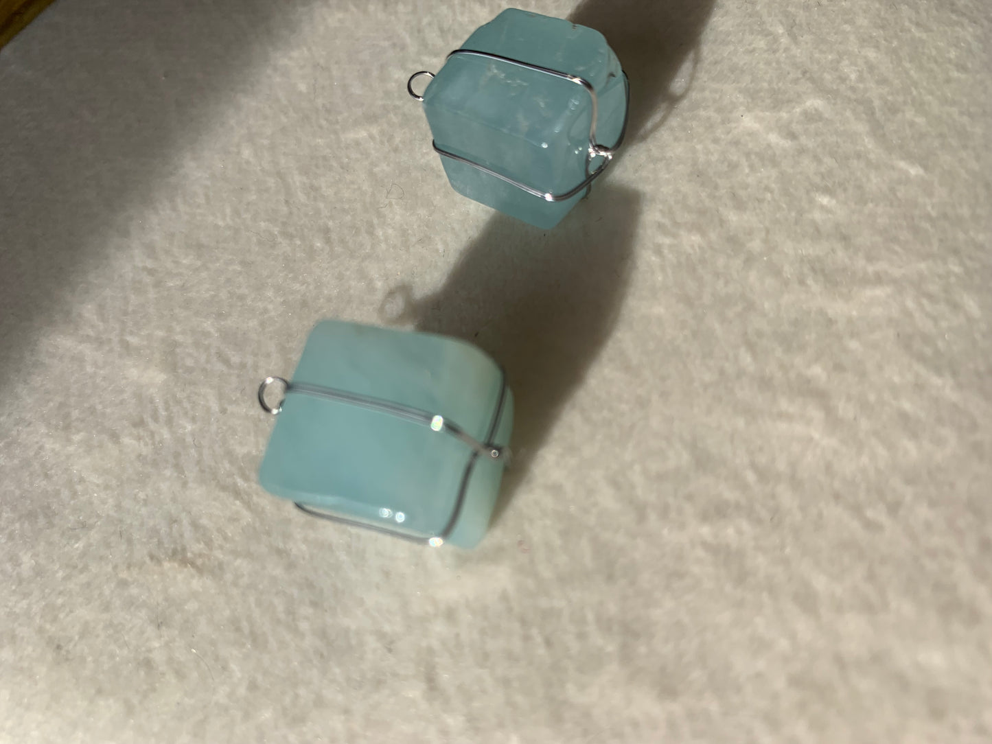 【原石パーツ】3月誕生石　アクアマリン　シルバーワイヤー巻き　2個セット　n307