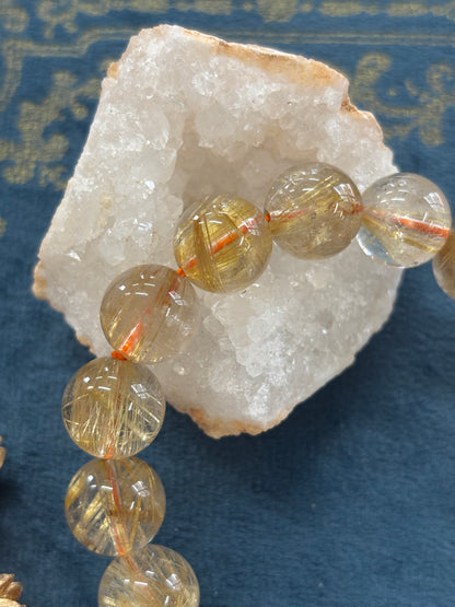 【ブレスレッド】　送料無料　高品質「成功とチャンスをつかみ取る」ルチルクォーツブレスレット（約12〜12.5mm）　n338